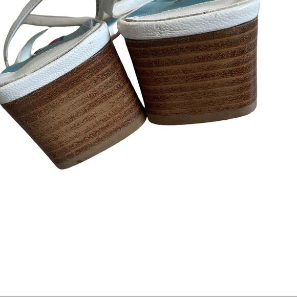 TOWN SHOES White Leather Square Toe Sandals Small Block Heel Ankle Straps 7 - Picture 10 of 10